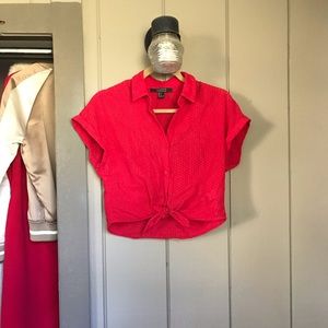 Forever 21 Red Eyelet Cotton Crop Blouse